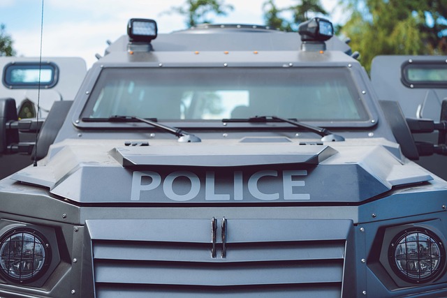 A police car with a bulletproof glass